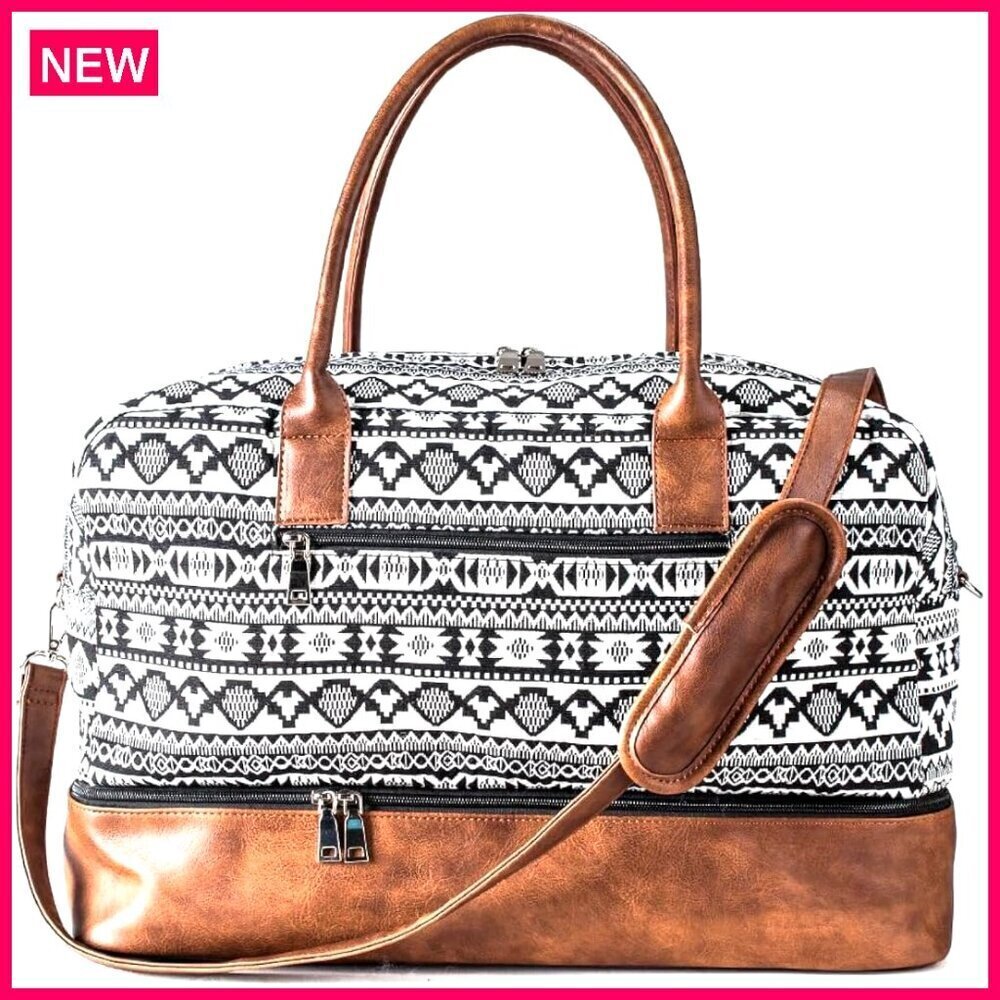 Canvas Weekender Travel Duffel Bag with Shoe Compartment Carry-On Size